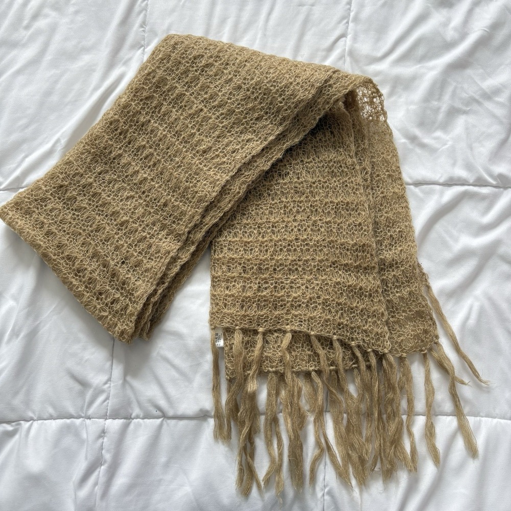 Womens Wrap Scarf Tasseled Fringe Beige Soft Fringe Winter‎ Fall Wool Romantic